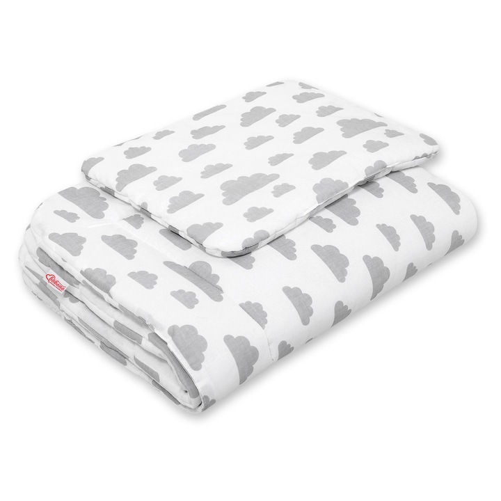 Lenjerie patut bebelusi Bobono Newborn, 2 piese, gri, 32x39cm-75x100cm