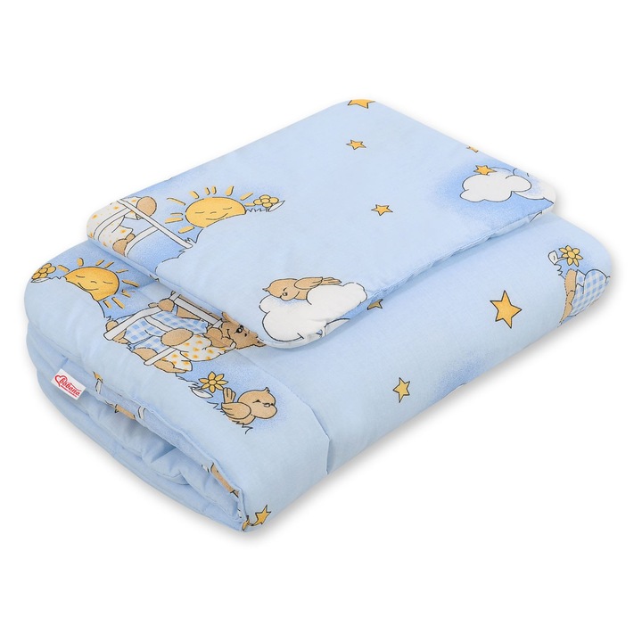 Lenjerie patut Bobono cu umplutura albastru 32x39x75x100cm