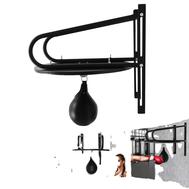 Тренировъчна топка за бокс, черна, регулируема, за стенен монтаж, 30x30x15см