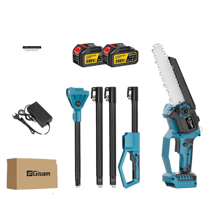 Fierastraie cu lant electric, 2 in 1, motor fara perii, blocare de siguranta, set cu 2 baterii