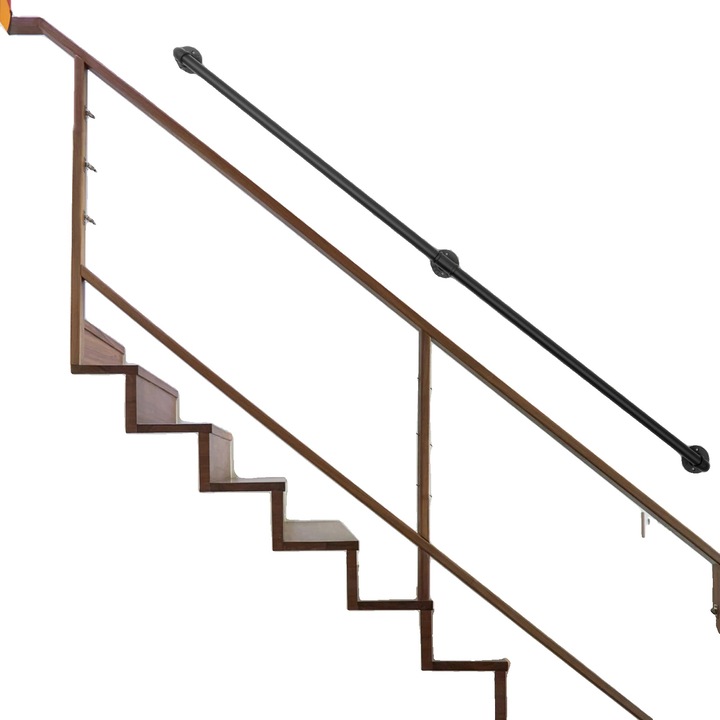 Парапет за стълби, Метален, Поцинковано желязо, Устойчив на ръжда, Черно покритие, Лесен за монтаж