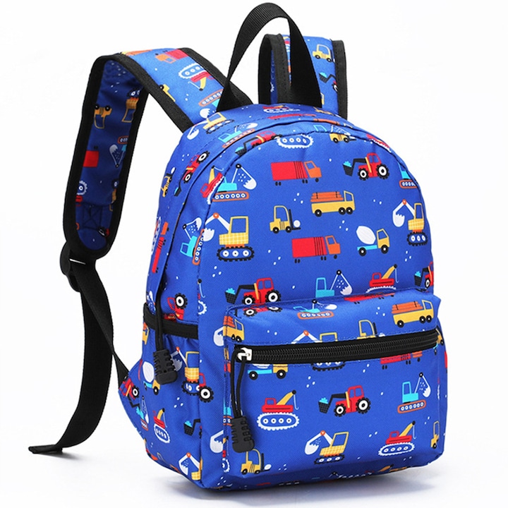 Ghiozdan pentru gradinita, AYSTOAYS®, model masina de inginerie, potrivit varstei 3 - 8 ani, usor, Rezistent, impermeabil, 27 x 22 x 13 cm, Albastru