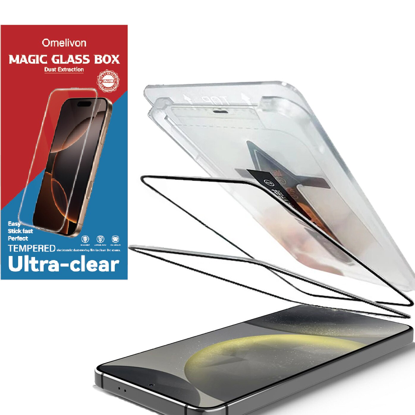 Folie sticla protectie telefon, pentru Samsung Galaxy S24 Plus/Galaxy S25 Plus, HD, Full Cover, Anti Zgarieturi, Anti-amprenta, Nu se va lipi stramb, Vine cu un dispozitiv simplu de instalare pentru o pozitionare precisa