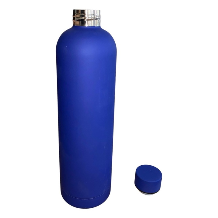 Duplafalú termosz csavaros tetővel, tartós porbevonat, matt kék 1L, rozsdamentes acél