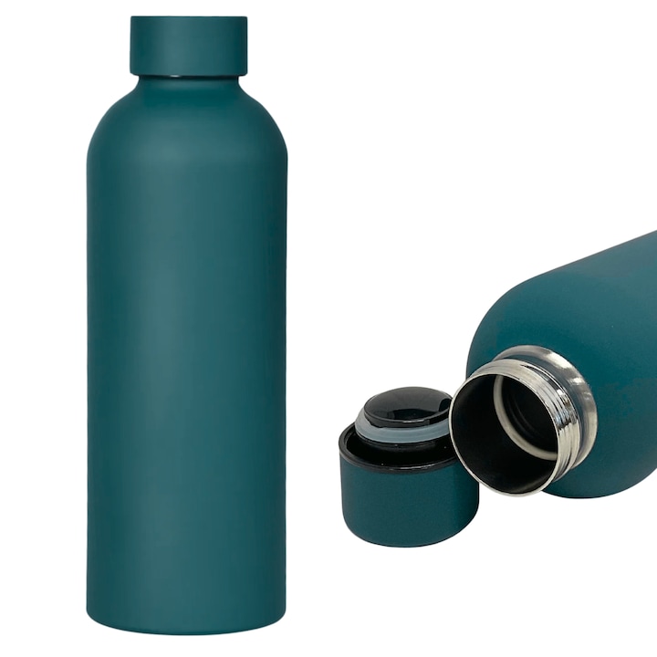 Sticla Termica cu Perete Dublu si Capac Filetat – Verde 500ml, Otel Inoxidabil, Acoperire cu Pulbere Rezistenta, Culoarea Verde