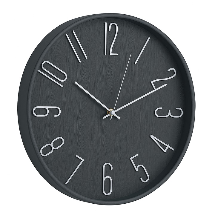 Ceas de perete Modern, Silentios, perfect pentru Living sau Dormitor, Negru Antracit, 30 x 30 x 4 cm