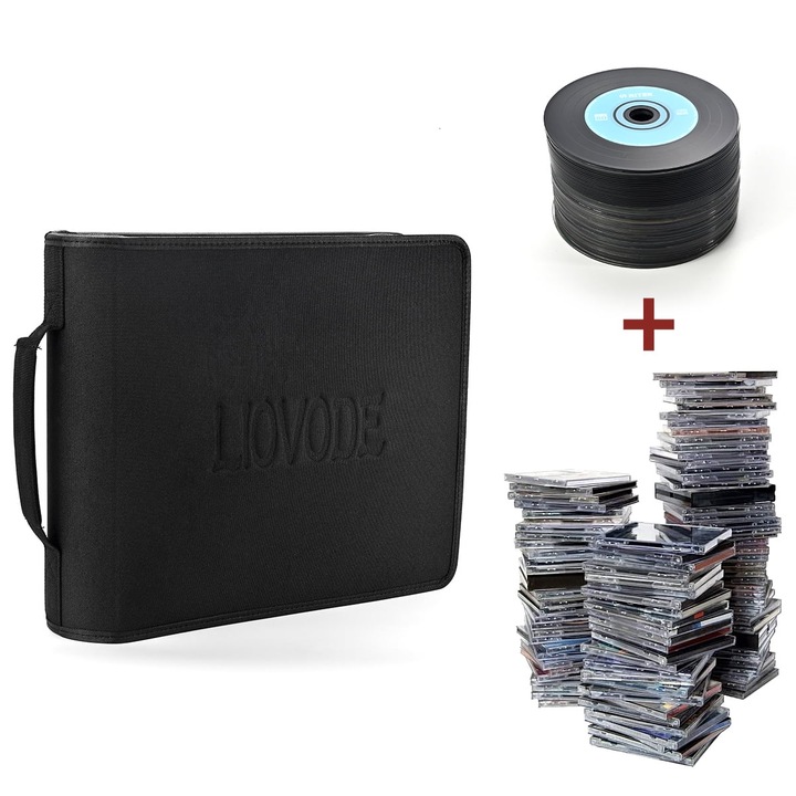 Mapa CD/DVD alavisxf xx, Neagră, 160 DVD-uri + 80 cartici, Organizator Media cu Inserturi, Dimensiuni 380x320x127mm