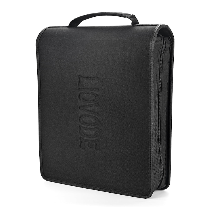 Mapa CD/DVD alavisxf xx, Neagra - 128 DVD-uri + 64 de cartici, Organizator Media cu Inserturi, Pentru Uz Acasa si in Masina