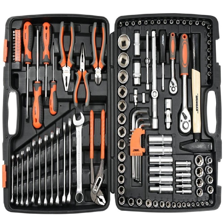 Trusa tubulare 1/2"-1/4", unelte si chei combinate Cr-V, 122 piese