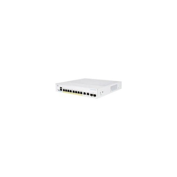 Cisco CBS350-8P-E-2G-UK kapcsoló, 8xGbE RJ45, 2xGbE RJ45/SFP, ventilátor nélküli, PoE+, 67W - REFRESH