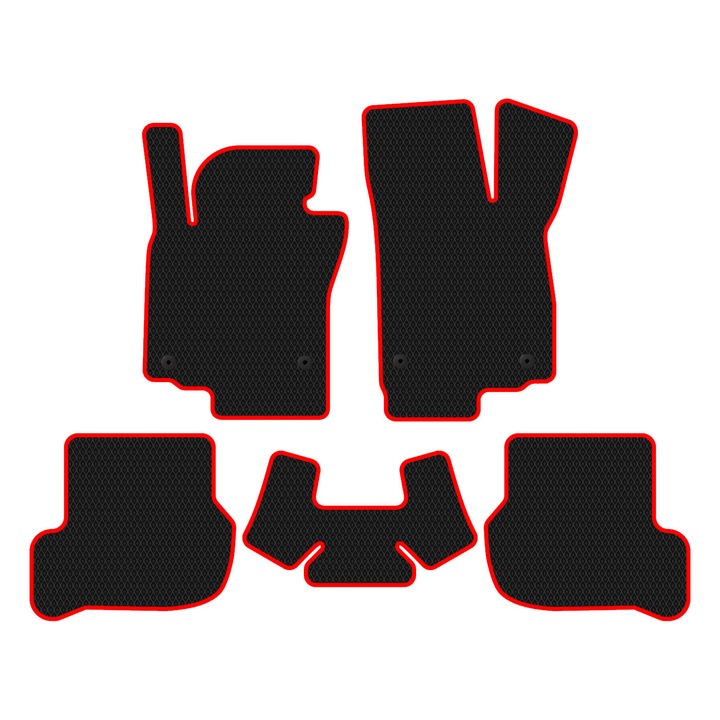 Set Covorase Auto dedicate Volkswagen Scirocco III (2008-2013) Hatchback all seasons perfect compatibile, 5 piese, Rosu / Negru