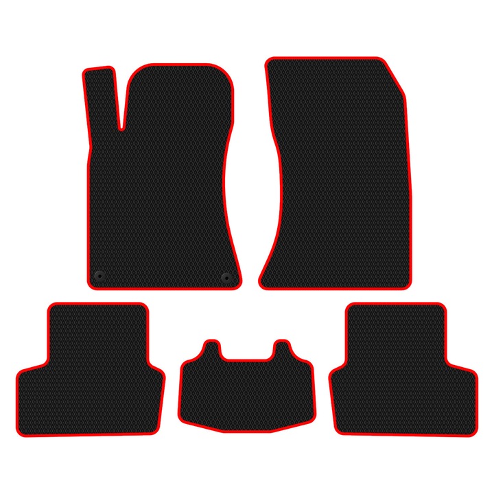 Set Covorase Auto dedicate Mercedes-Benz C117 (CLA 250) CLA-Class I (2013-2019) Sedan all seasons perfect compatibile, 5 piese, Rosu / Negru