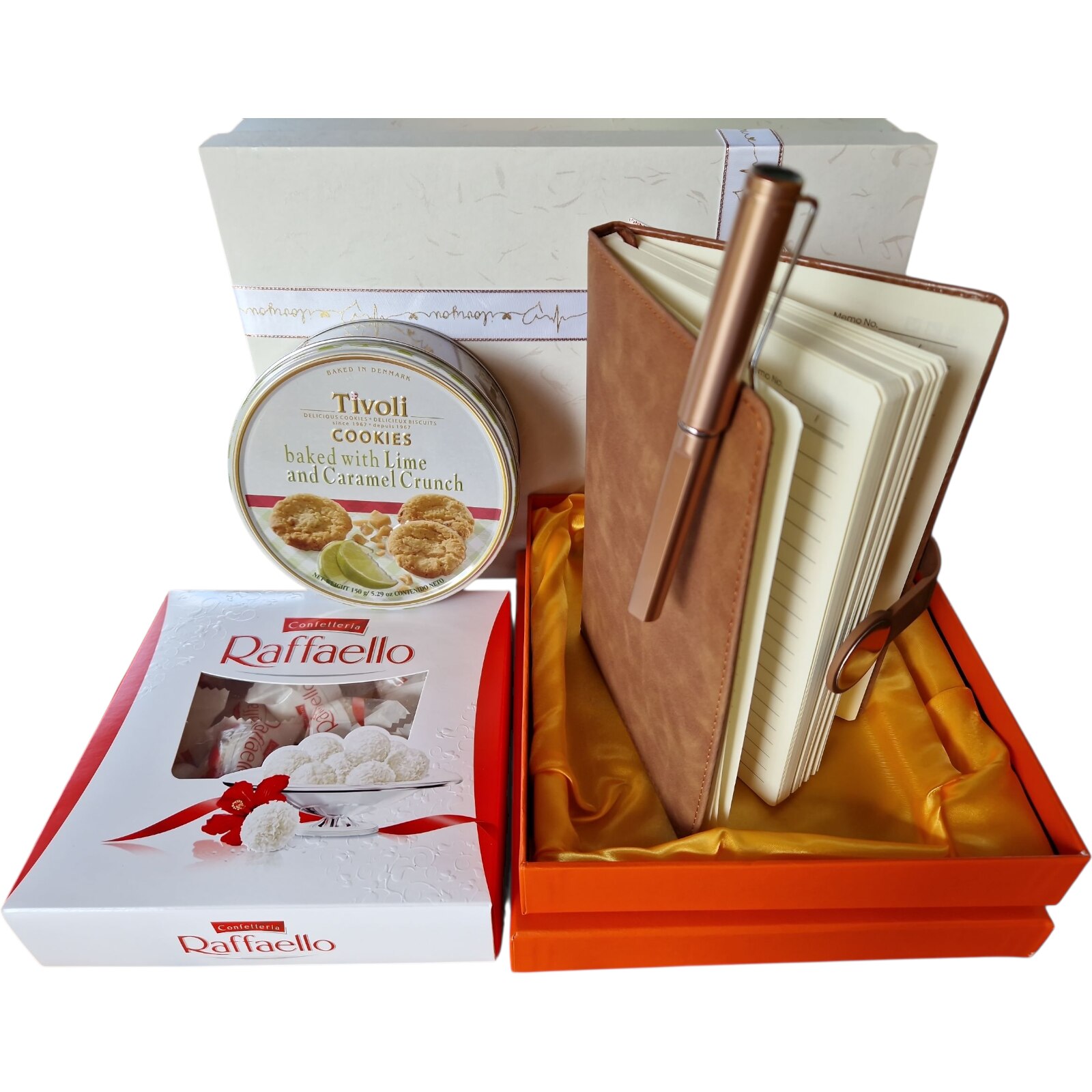 Pachet Cadou cu Set agenda Brown Round, Pix, Praline Raffaello