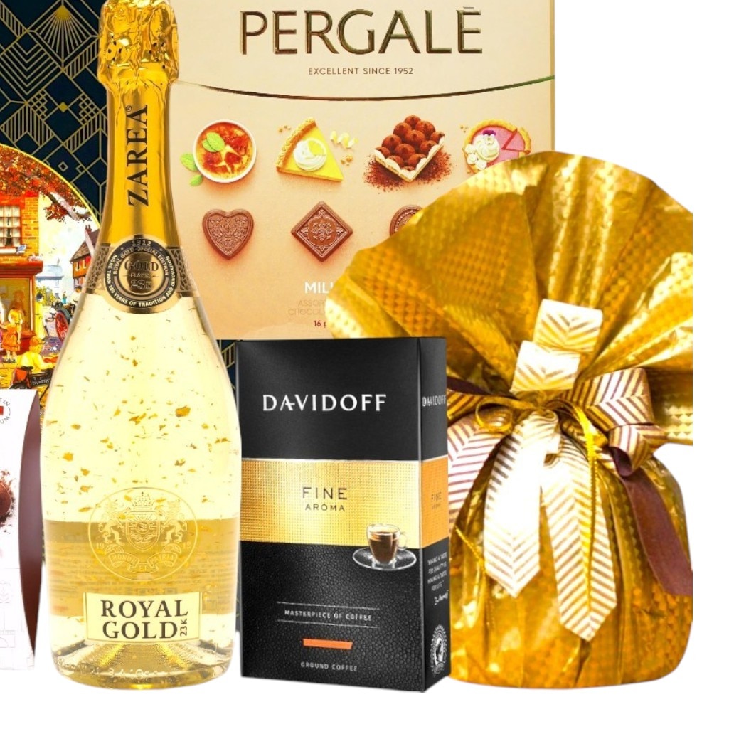 Pachet Cadou Luxor Gold - Set Cadou cu Vin Spumant cu Aur 23K
