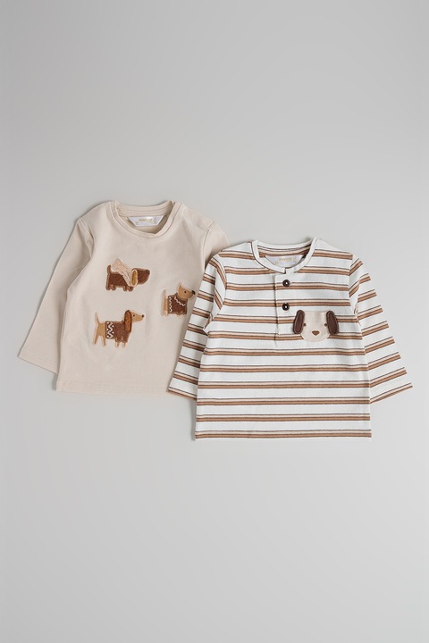 Mayoral, Set de bluze cu model - 2 piese, Alb/Maro deschis