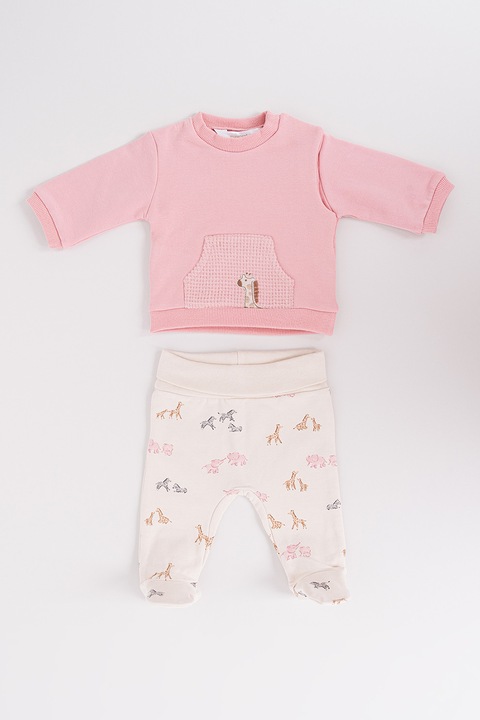 Mayoral, Set de bluza sport cu imprimeu si pantaloni, 2 piese, Gri/Roz prafuit/Crem, 70 CM