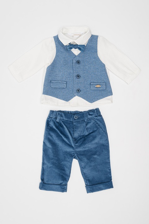 Mayoral, Set de camasa, vesta si pantaloni, Alb/Albastru deschis