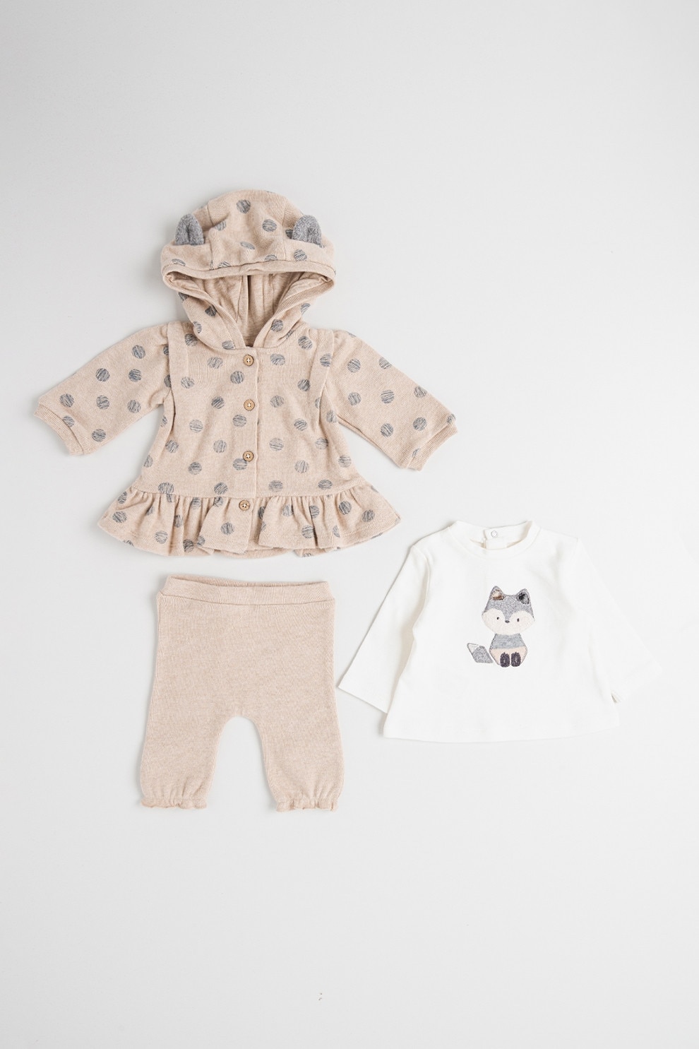 Mayoral, Set de jacheta, bluza si pantaloni - 3 piese, Alb murdar, Bej deschis, 70 CM