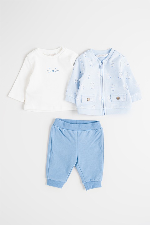 Mayoral, Set de imbracaminte din amestec de bumbac - 3 piese, Albastru glaciar/Alb murdar