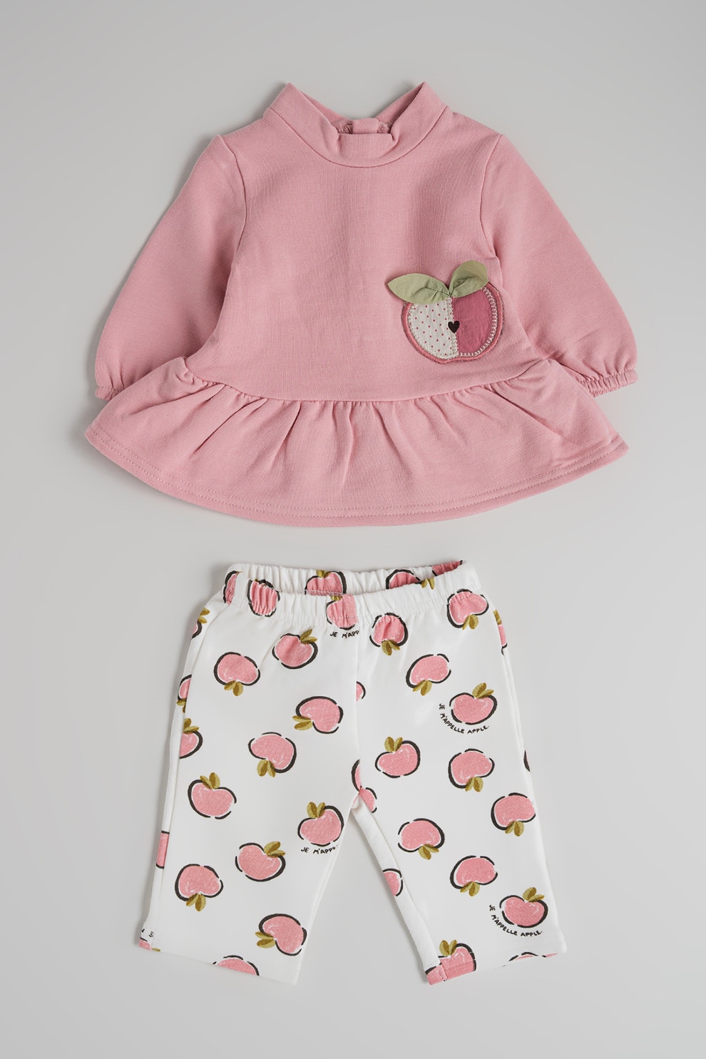 Mayoral, Set de bluza cu terminatie cu volane si colanti - 2 piese, Alb, Roz pastel, 65 CM