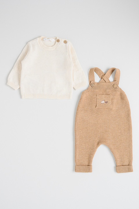 Mayoral, Set de salopeta si pulover, Alb fildes/Caramel