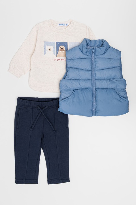 Mayoral, Set de imbracaminte cu imprimeu - 3 piese, Albastru petrol/Crem/Bleumarin