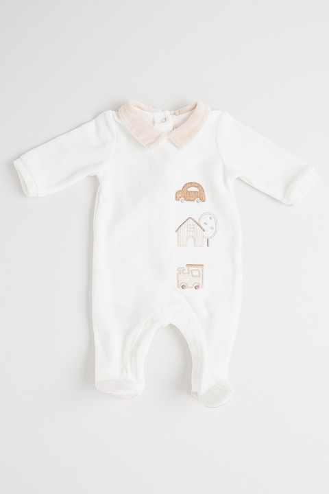 Mayoral, Salopeta de pijama din plus cu broderie, Alb murdar