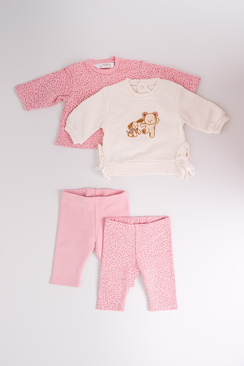 Mayoral, Set de bluza cu imprimeu si pantaloni - 4 piese, Roz/Crem