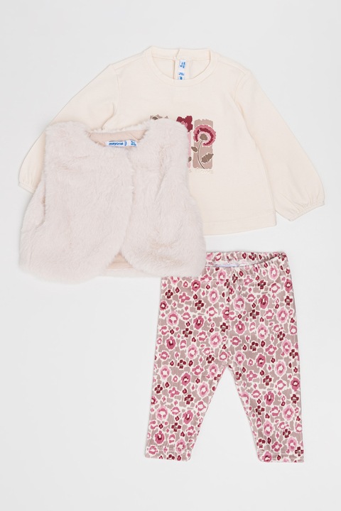 Mayoral, Set de imbracaminte cu imprimeu floral - 3 piese, Alb fildes/Roz