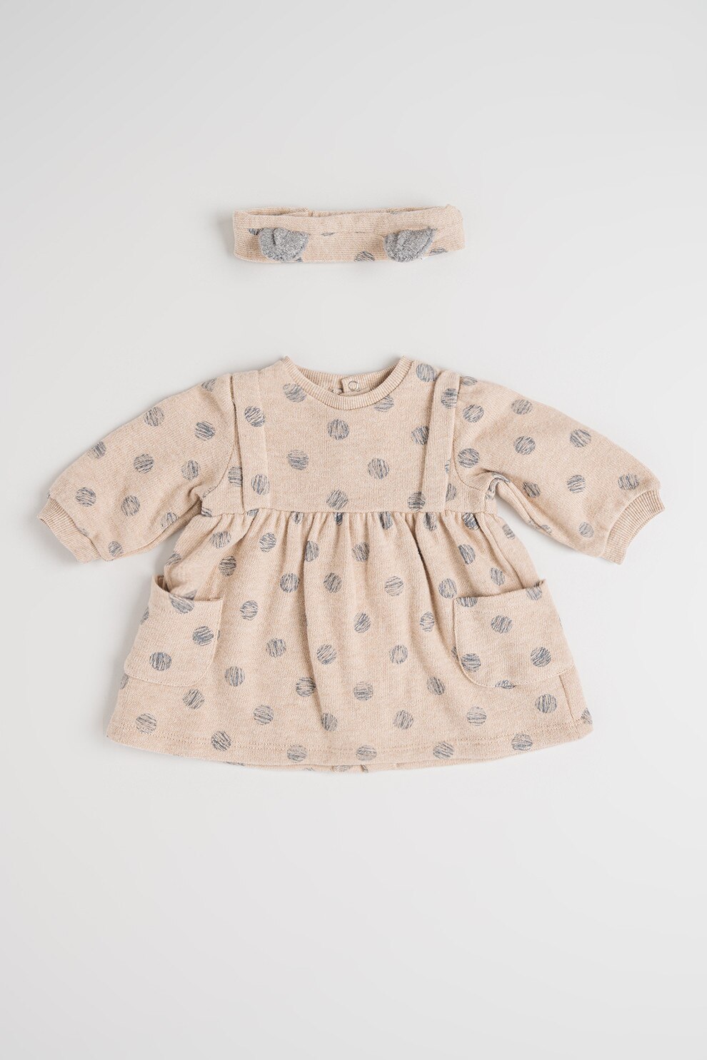Mayoral, Knit Dress With Hearts Pattern And Headband Set, Bej, 70 CM