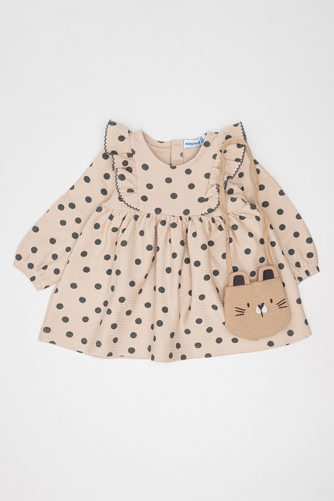 Mayoral, Bővülő fazonú ruha és keresztpántos táska szett, Bézs/Szénszürke