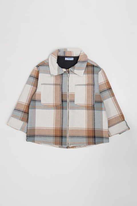 Mayoral, Jacheta-camasa in carouri cu fermoar, Alb fildes/Maro taupe deschis/Albastru