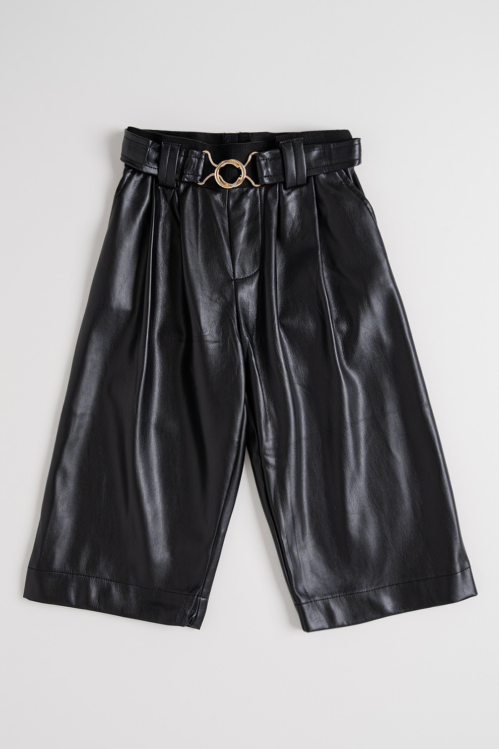 Mayoral, Pantaloni din piele ecologica cu o curea in talie, Negru, 128 CM