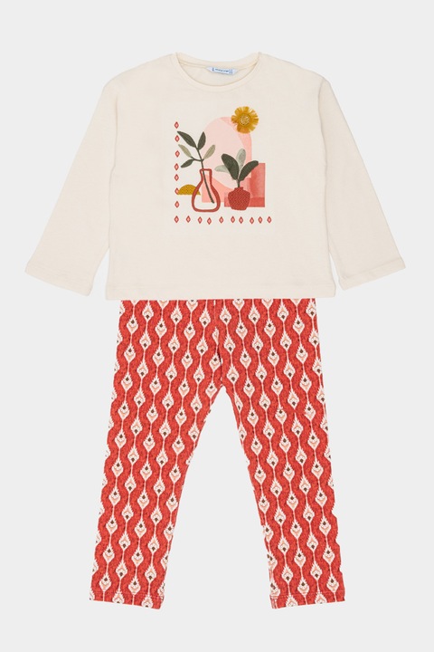 Mayoral, Set de bluza si colanti - 2 piese, Rosu/Crem