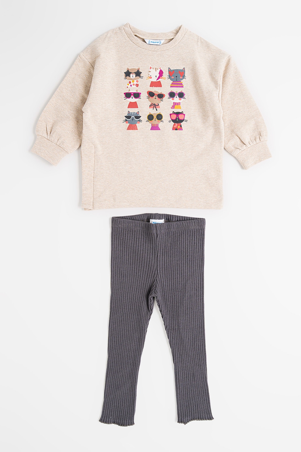 Mayoral, Set de bluza de trening si colanti - 2 piese, Gri, Maro taupe deschis, 128 CM