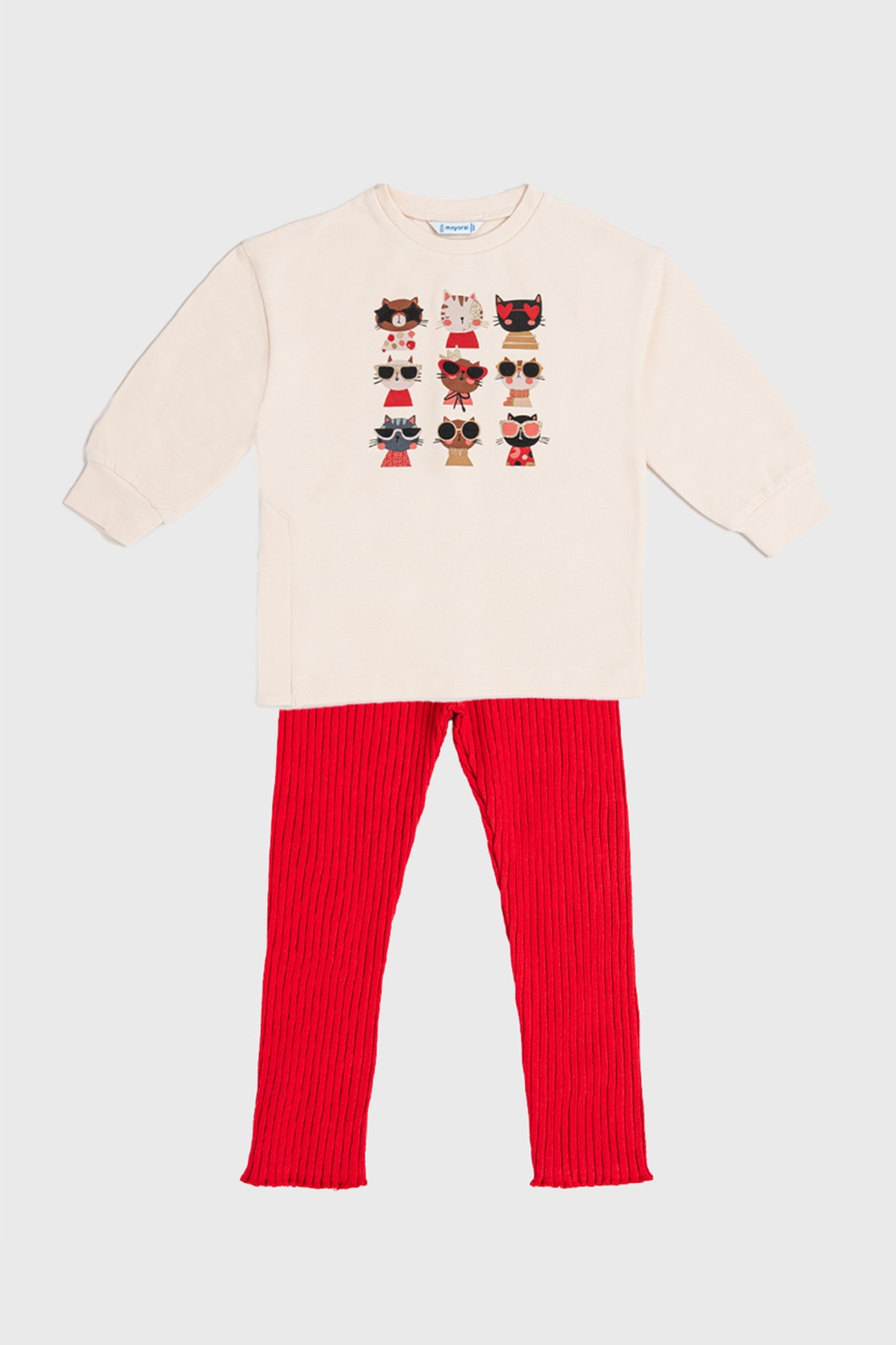 Mayoral, Set de bluza de trening si colanti - 2 piese, Rosu vermillion, Bej deschis, 128 CM
