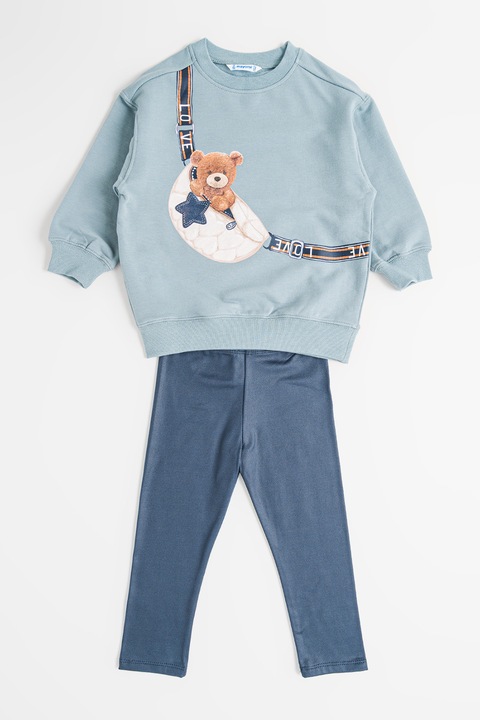 Mayoral, Суитшърт с фигурален принт и клин - 2 части, Бледозелен/Тъмносин