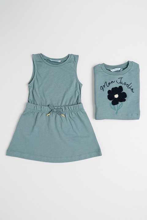 Mayoral, Set de rochie si bluza cu broderii - 2 piese, Verde pal