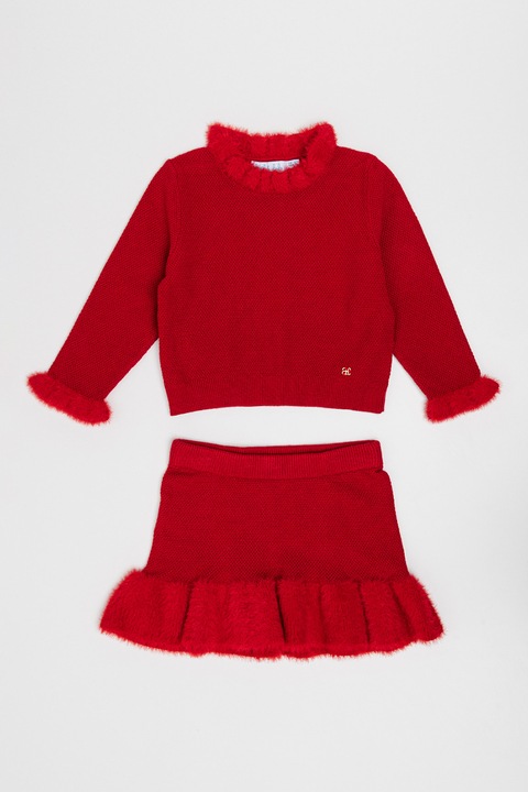 Abel & Lula, Set de pulover tricotat si fusta, Rosu, 80 CM