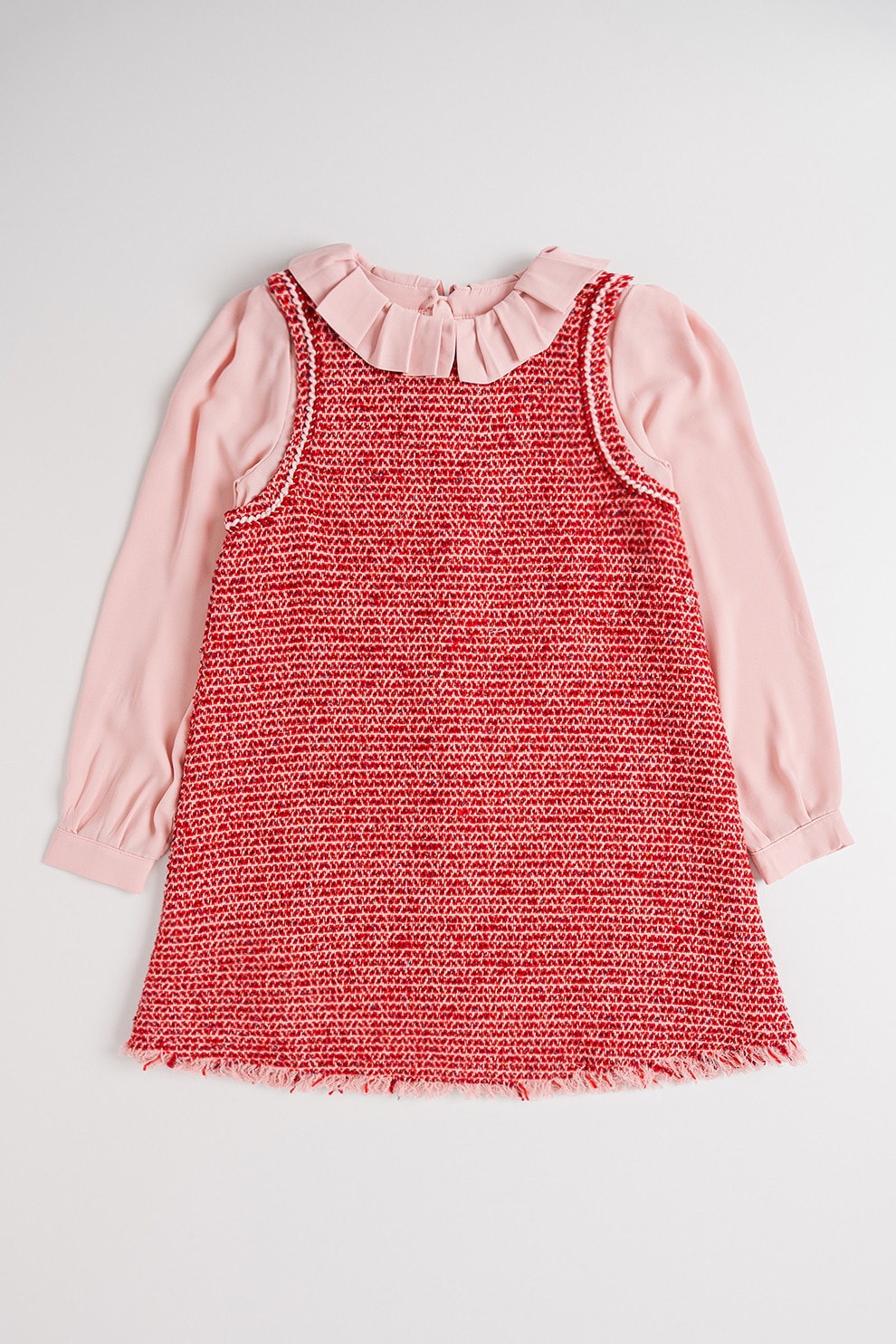 Abel & Lula, Rochie cu model 2in1 si guler Peter Pan, Rosu, Roz deschis, 116 CM