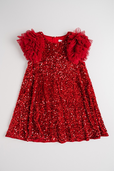Abel & Lula, Rochie cu aplicatii cu paiete si volane, Rosu vermillion, 152 CM