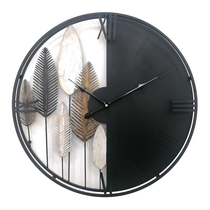 Ceas de Perete Rotund, Analog, din Metal, Ø50 cm, Negru cu Alb, Design Modern si Elegant, Silentios