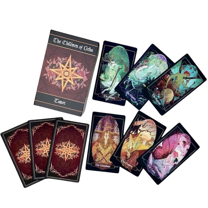 Set Tarot Children of Litha, TAROTERA, 78 carti, 12x7 cm, simboluri naturale, mitologie