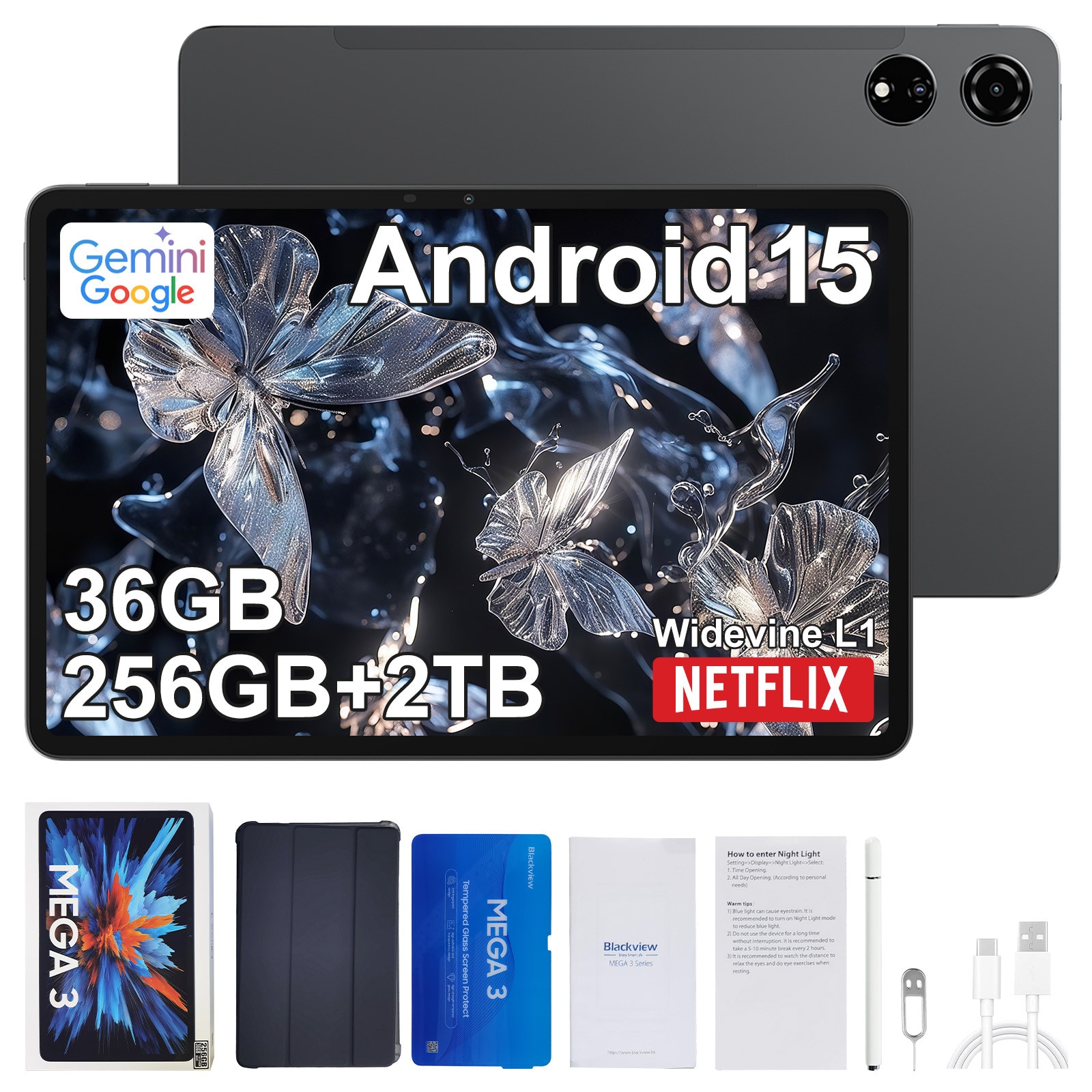 Blackview MEGA 3 タブレット 12.1インチ 256GB Tableta Blackview MEGA 3, 12.1inch 2.5K FHD+Ecran, 90Hz,, Ai