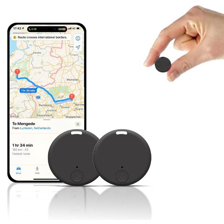 2 броя мини GPS тракер, търсач на ключове/предмети, преносим Bluetooth тракер за предмети против загуба за iOS / Android cs-черен ack
