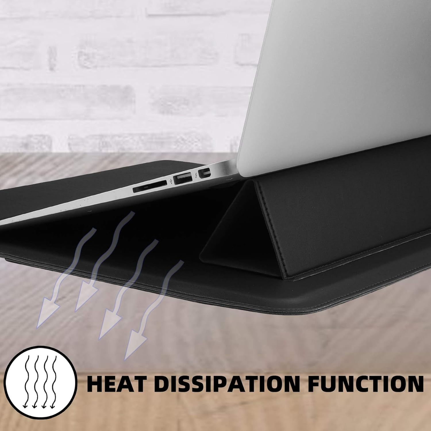 Husa/Carcasa Laptop 15/16 inch, Piele PU Eco, Compatibila MacBook Air 15 (M2 M3), MacBook Pro 16, Dell XPS 15, Lenovo ThinkPad X1 Extreme, Asus ZenBook 15, cu Suport Pliabil, Protectie, Negru