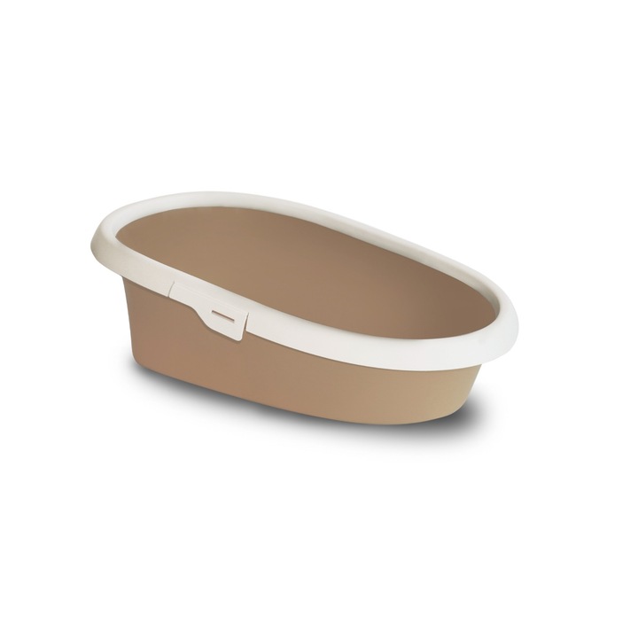 Litiera Ovala cu Rama MINOU Mini pentru Pisici Mici, Pui, XS(Interior: 34x20cm; Exterior 43x30x14h cm) - Igienica, Rama Detasabila, Usor de Curatat, Bicolor