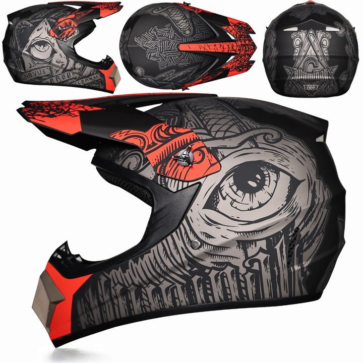 Casca de motocross, Casca de motocicleta pentru tineri, Casca de motocicleta pentru downhill, Casca de motocross pentru barbati cu ochelari de protectie si manusi, (XL)