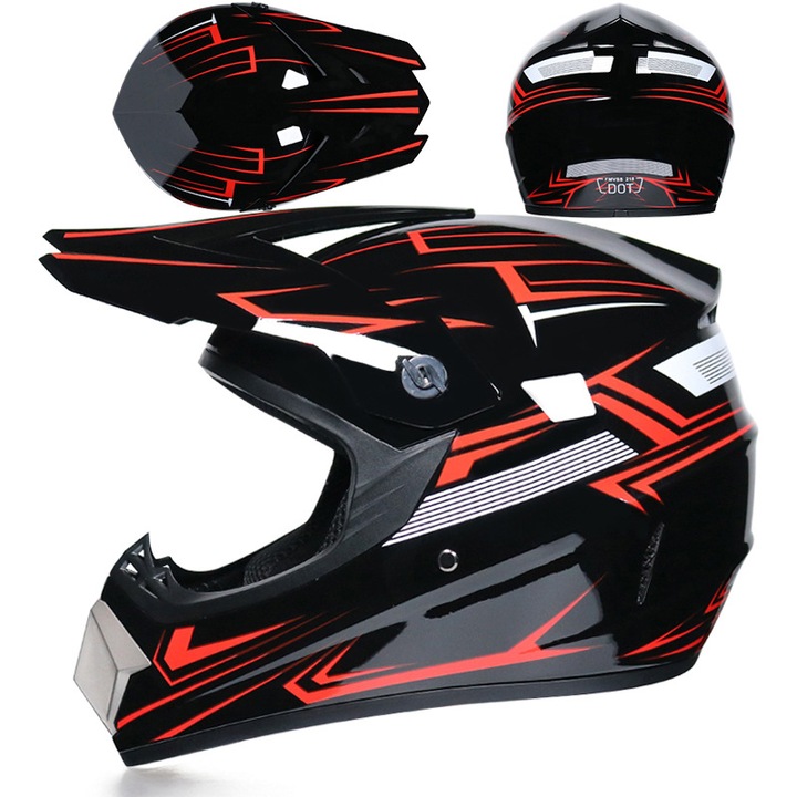 Casca motocross pentru bărbați, ventilație, negru/rosu