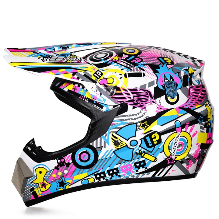Casca de motocross, Casca de motocicleta pentru tineri, Casca de motocicleta pentru downhill, Casca de motocross pentru barbati cu ochelari de protectie si manusi, (L)